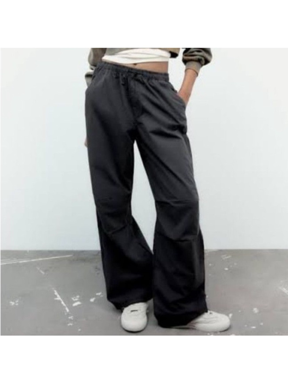 Zara Black Nylon Paracute Pants